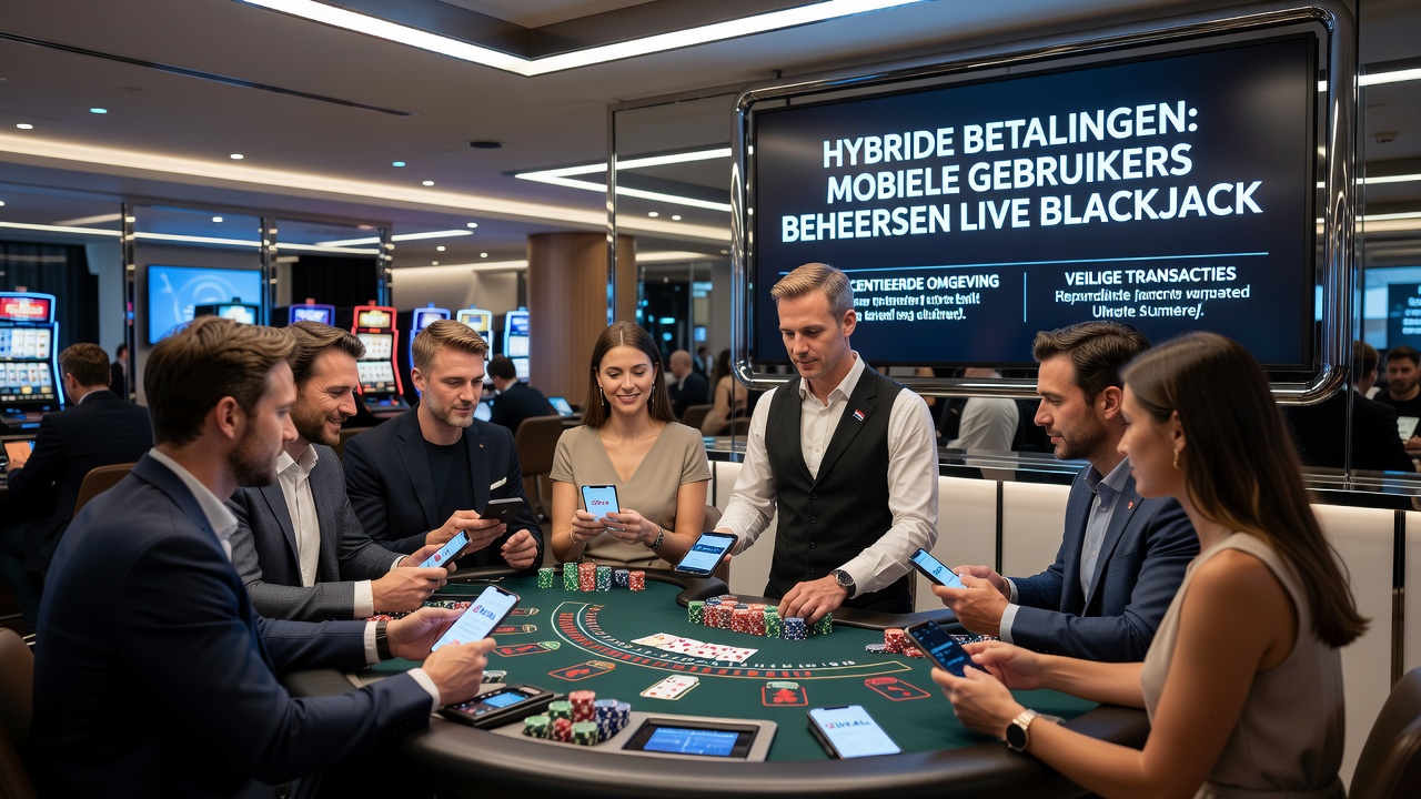 Live blackjack interface met hybride betaalopties zichtbaar op smartphone