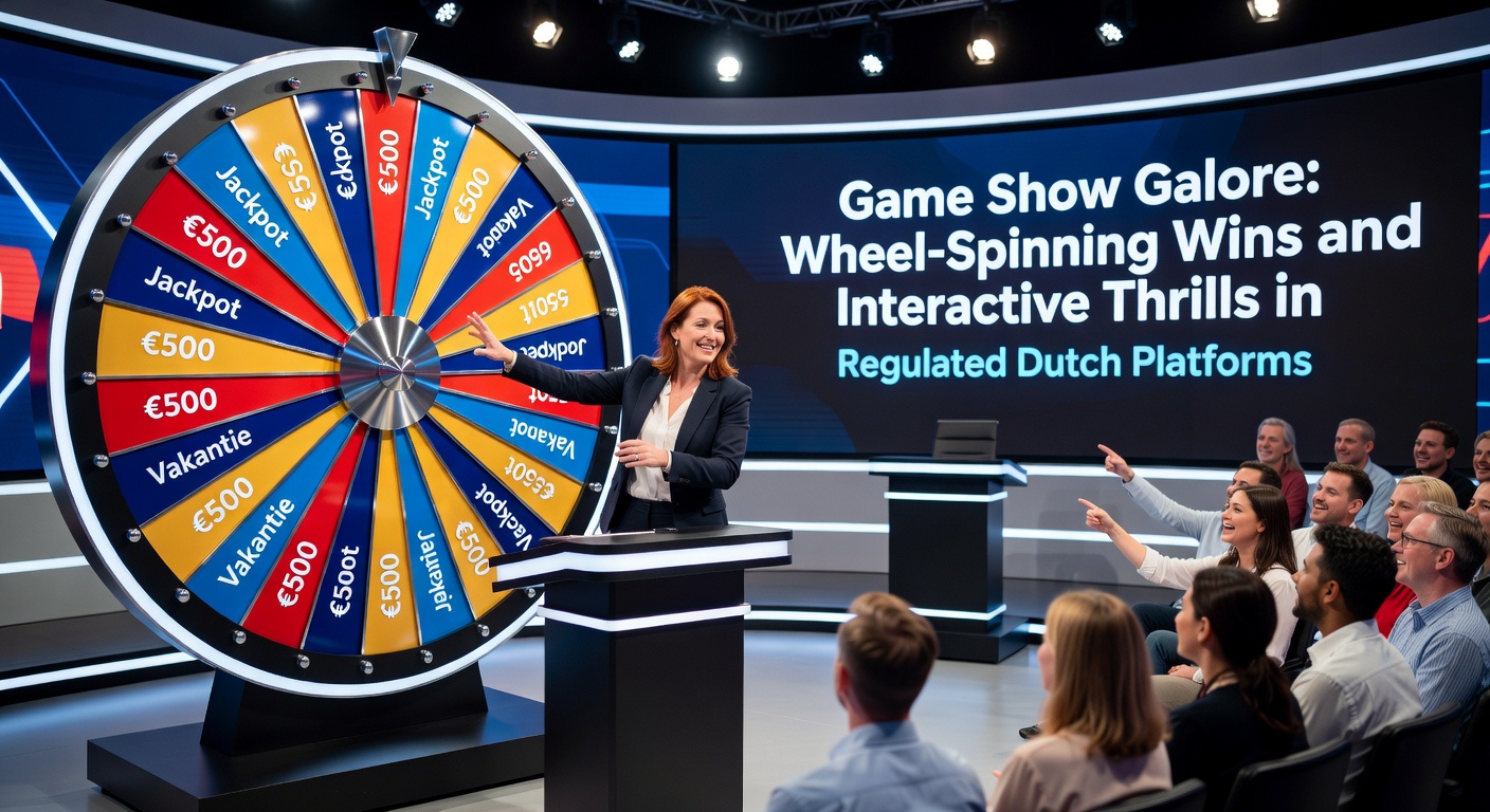 Spannende live game show met draaiend wiel en enthousiaste spelers op een Nederlands online casino platform