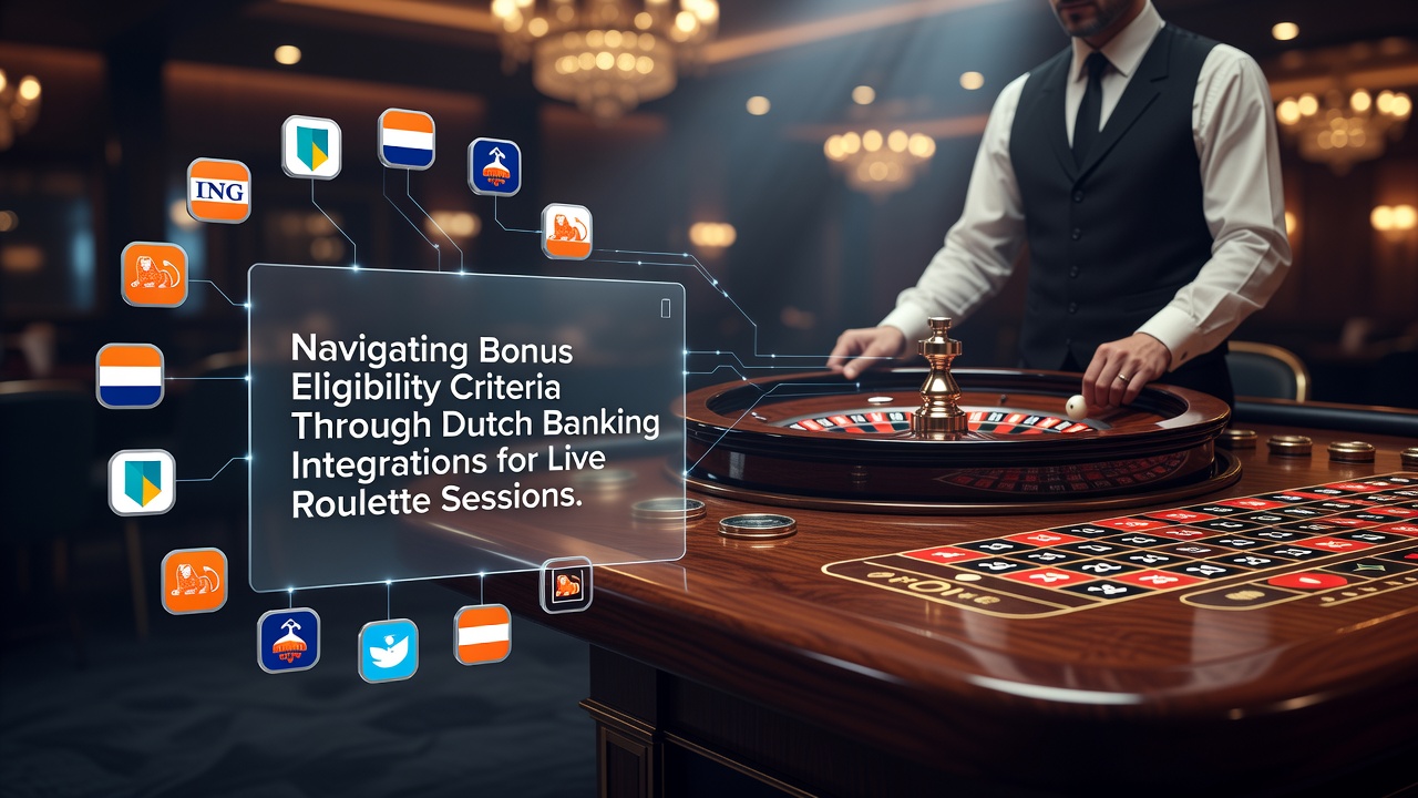 Illustratie van Nederlandse bankintegraties en live roulette interfaces met bonusvoorwaarden