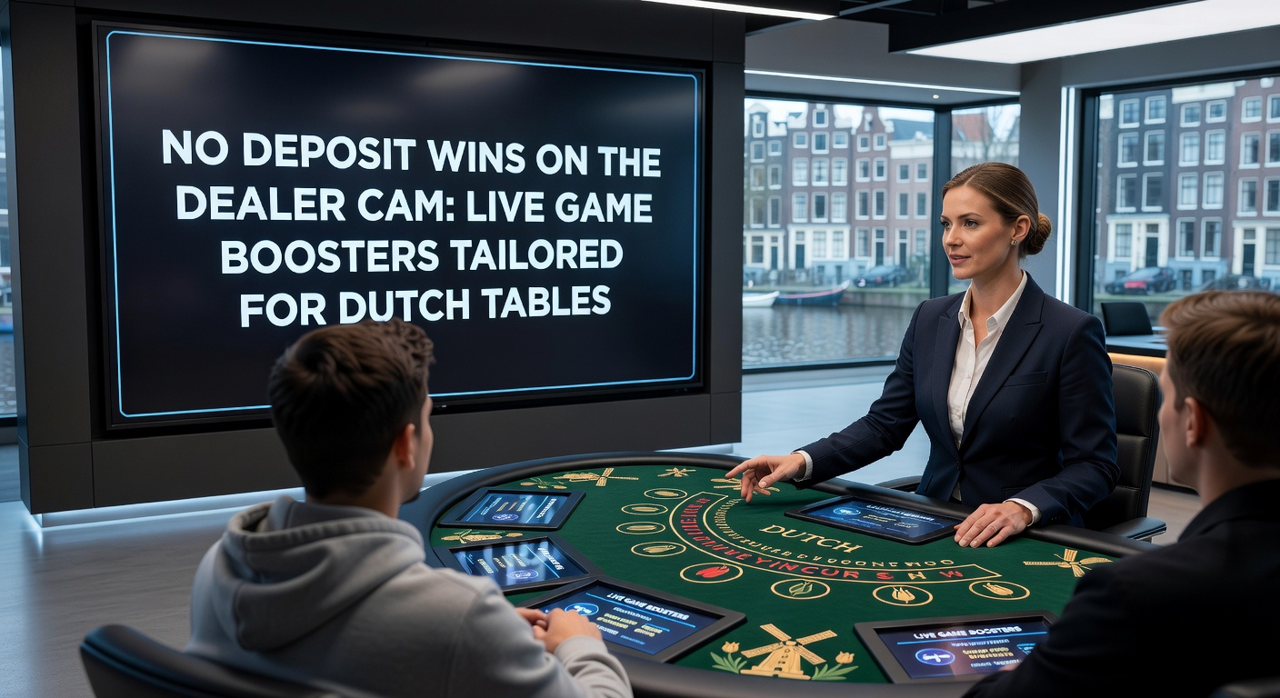 Close-up van dealer cam met actieve no deposit booster overlay op een blackjack tafel, gericht op Nederlandse markt