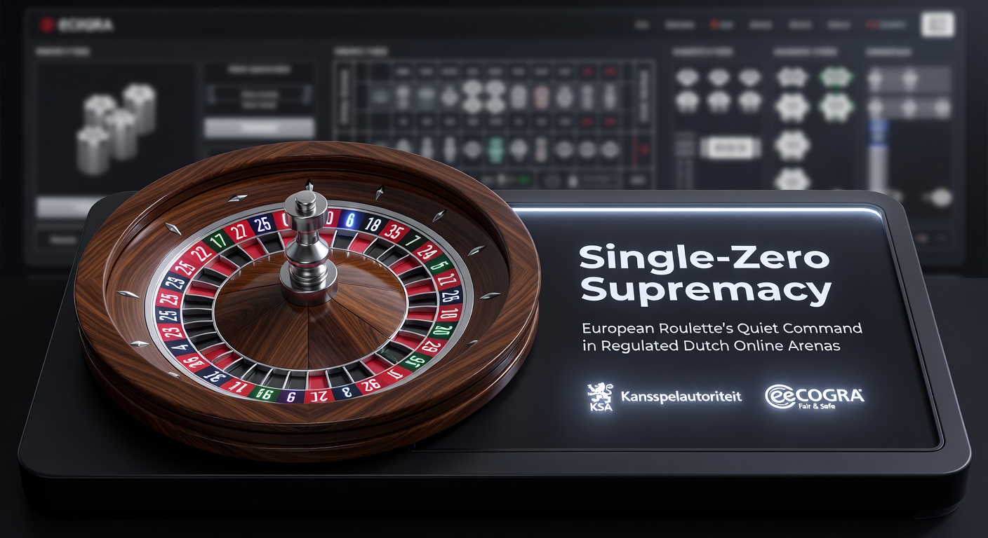 Europees roulettewiel met enkelvoudige nul, draaiend in een live online casino setting onder Nederlandse regulering