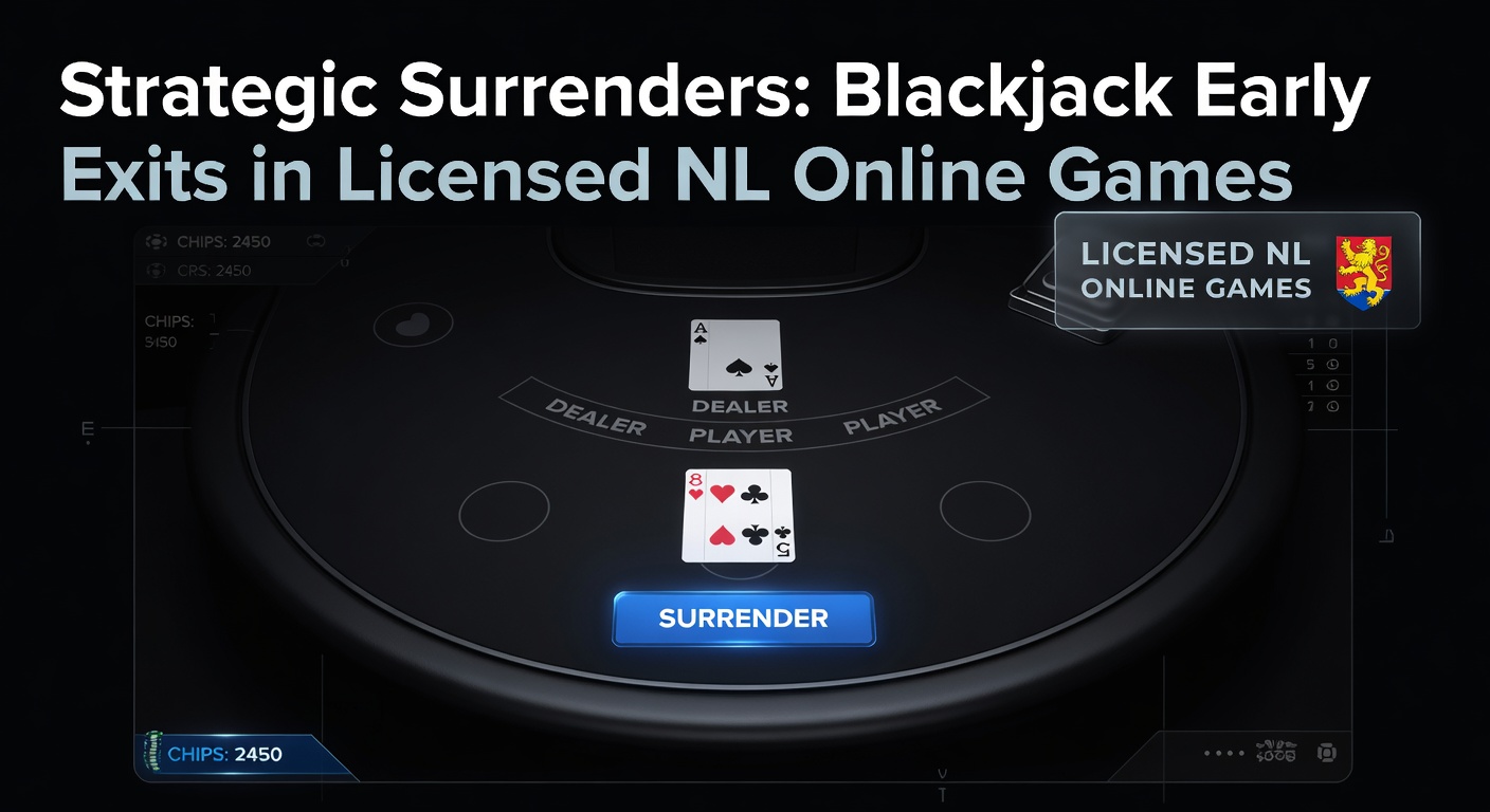 Blackjacktafel in een online casino met zichtbare surrender-optie en kaarten in een spannende hand