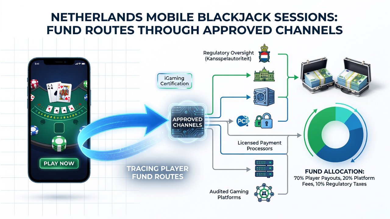 Diagram van traceerbare fondsenstromen in mobiele blackjack omgevingen onder Nederlands toezicht