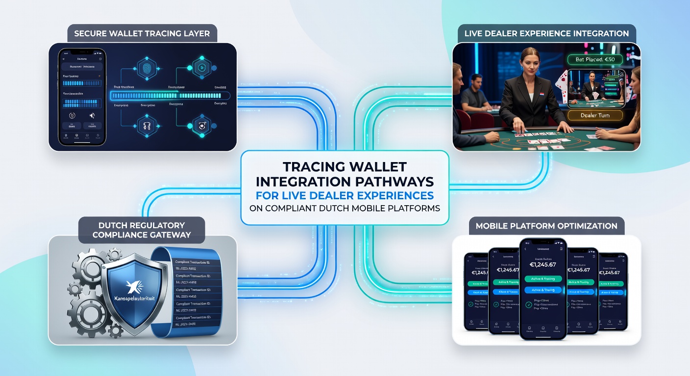 Mobiele app interface met live dealer en wallet integratie